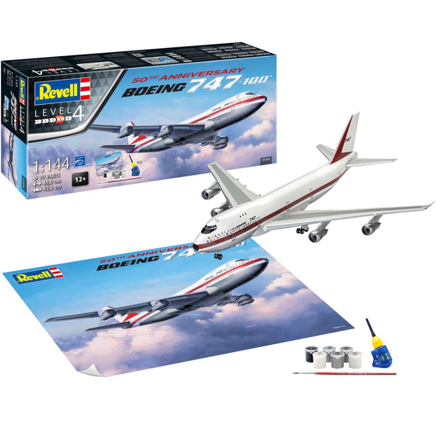 Revell Model Kit Gift Set 1:144 Boeing 747-100 50th Anniversary