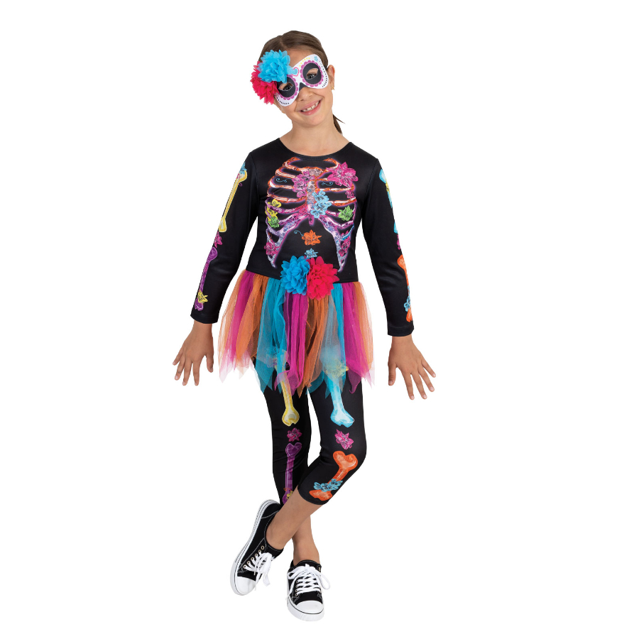 Skeleton Neon Kids Dress Up Costume Size 6-8