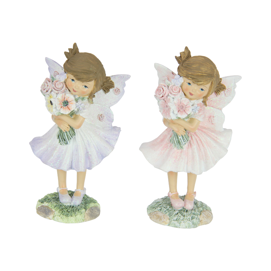 Fairy Holding Flowers In Pretty Dress 14cm