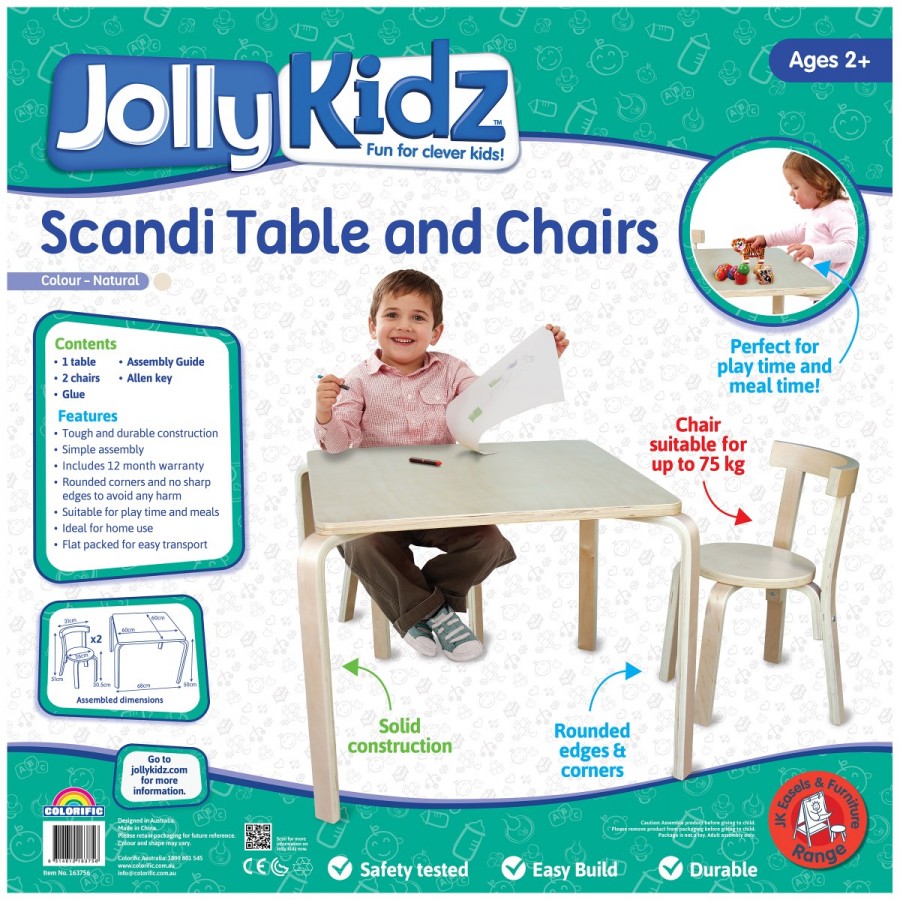 Jolly Kidz Scandi Table & Chairs 60cm Square Natural