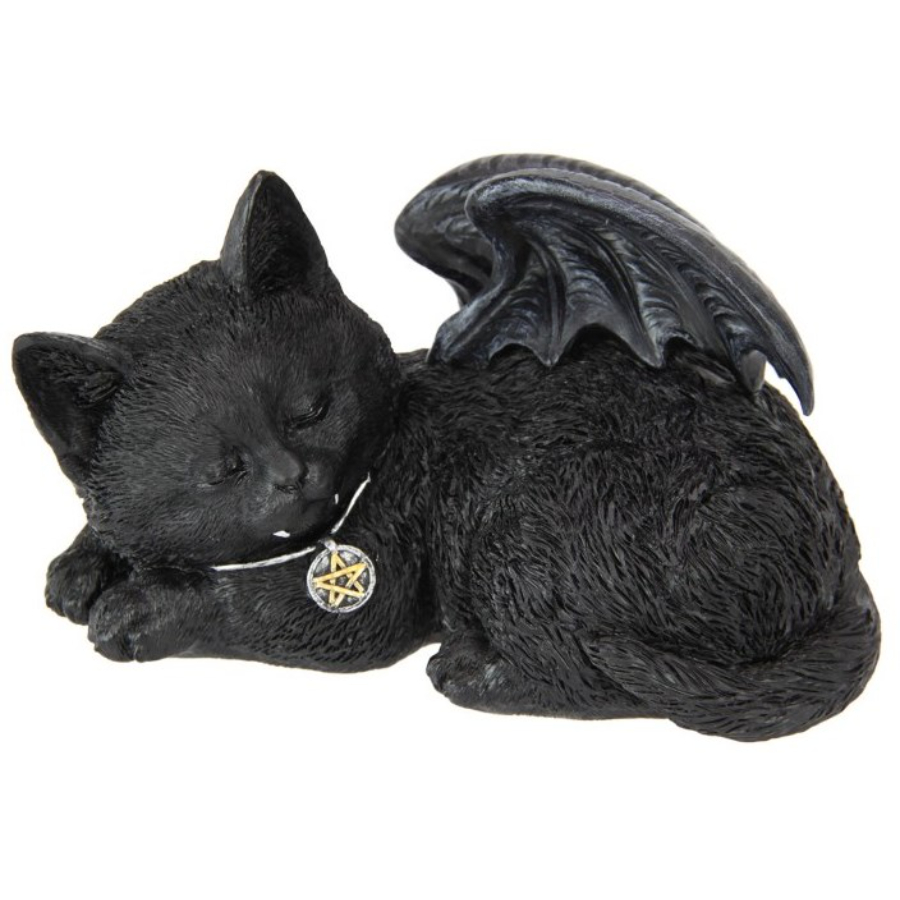 Sleeping Black Cat With Wings 18cm