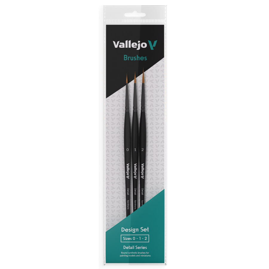 Vallejo Paint Brush Set Detail Design Set Sizes 0 1 2 Synthetic Fibers Sizes