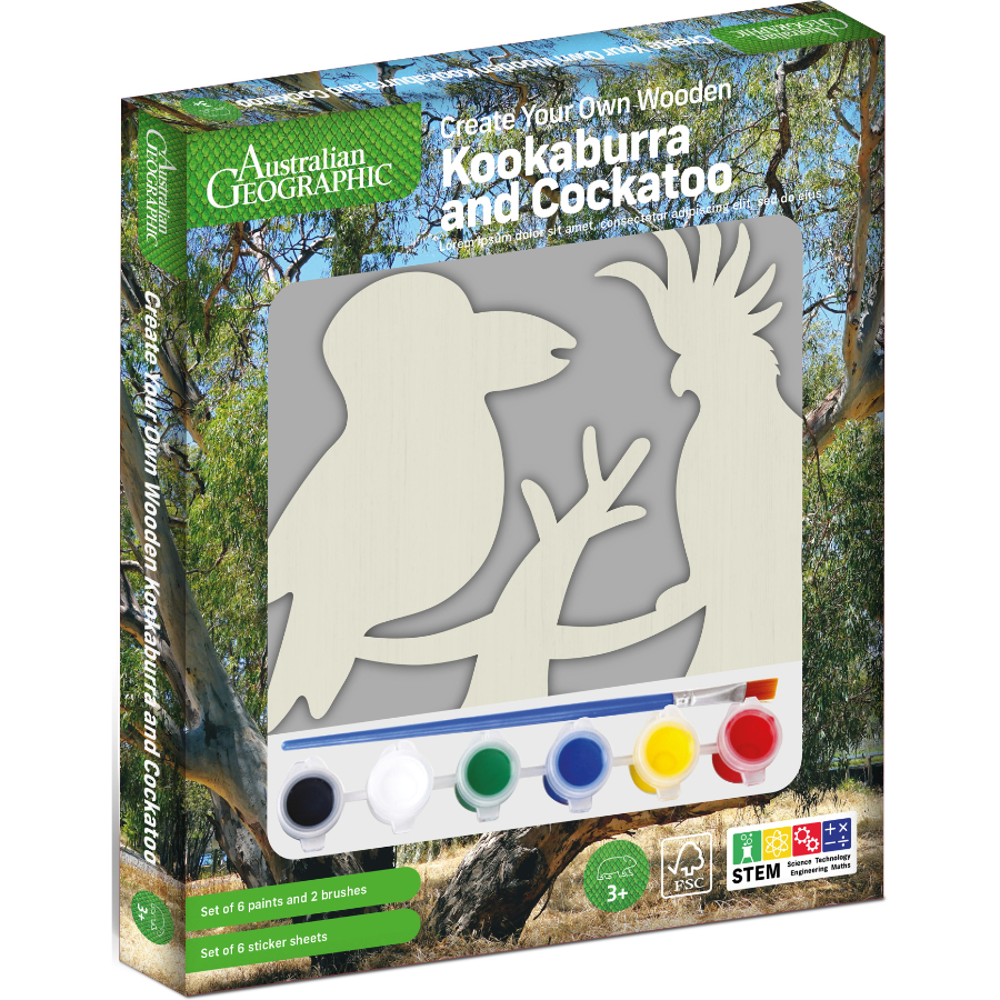 Australian Geographic Paint Your Own Wooden Kookaburra & Cockatoo