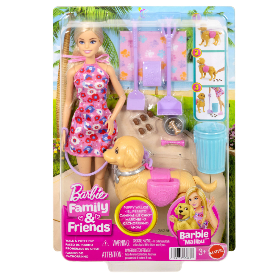 Barbie Family Walk & Potty Doll Puppy & Accessories