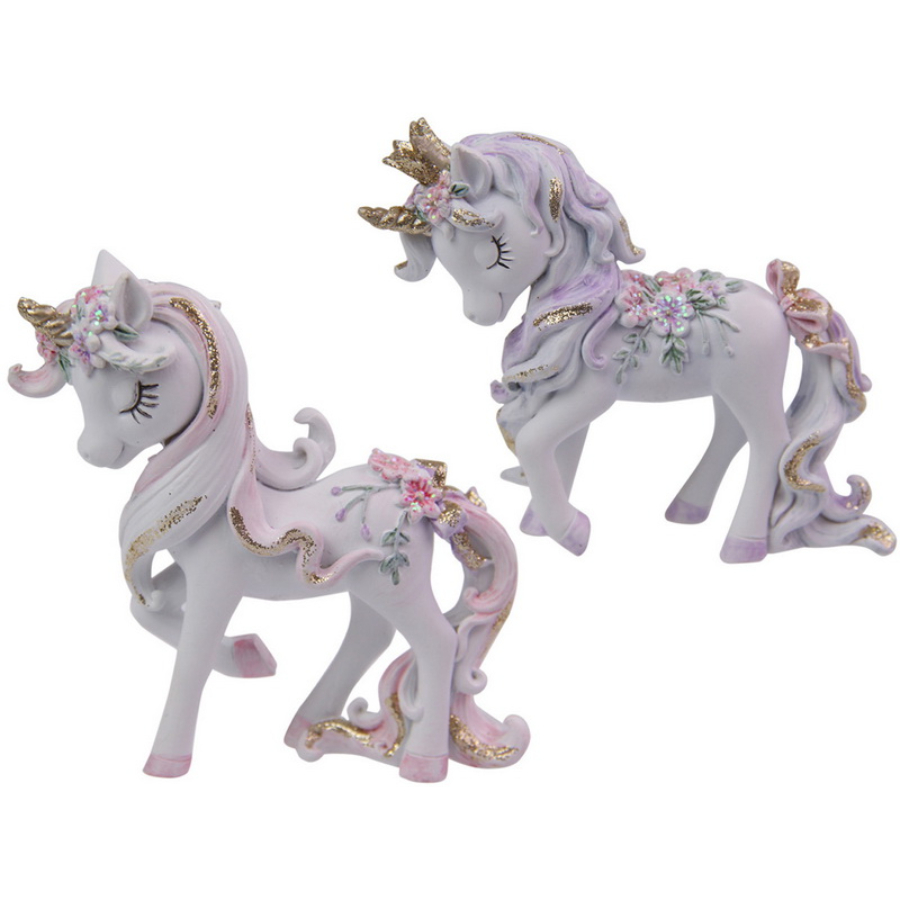 Unicorn Flowers & Glitter Standing 9cm
