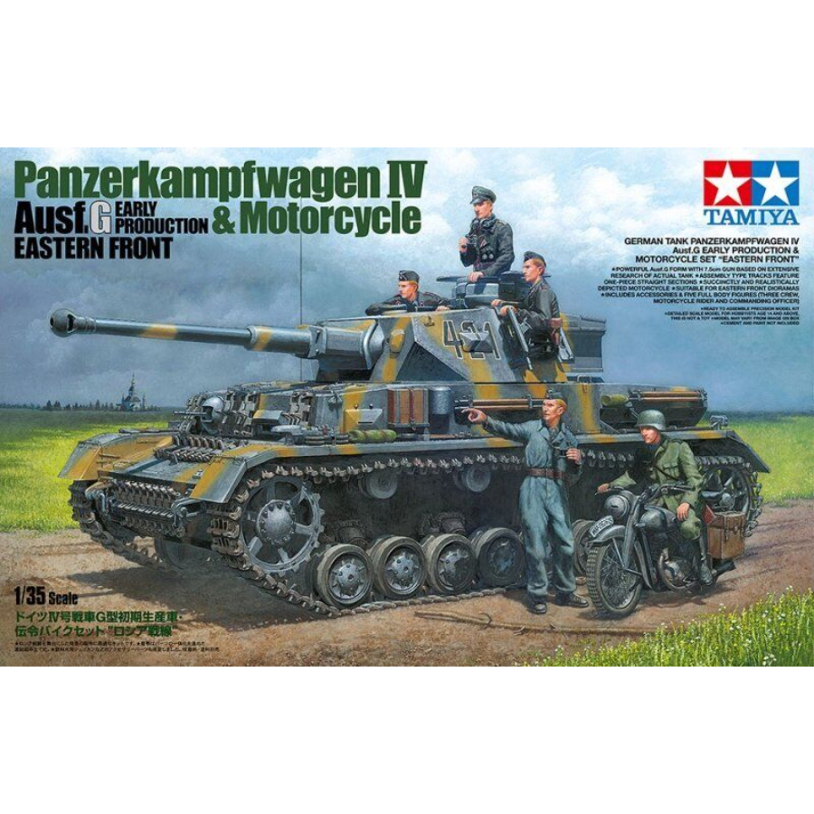 Tamiya Model Kit 1:35 German Tank Panzerkampfwagen IV Ausf G Early Production & Motorcycle Set