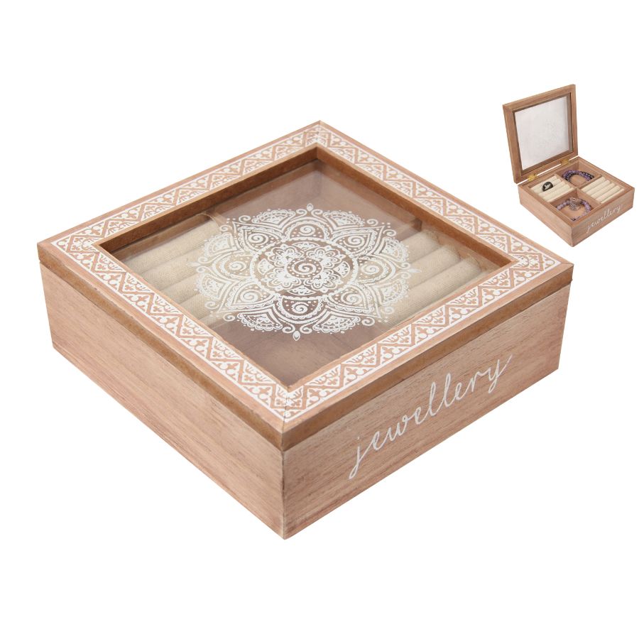 Jewelery Box With Clear Top Boho Mandala 17cm x 17cm