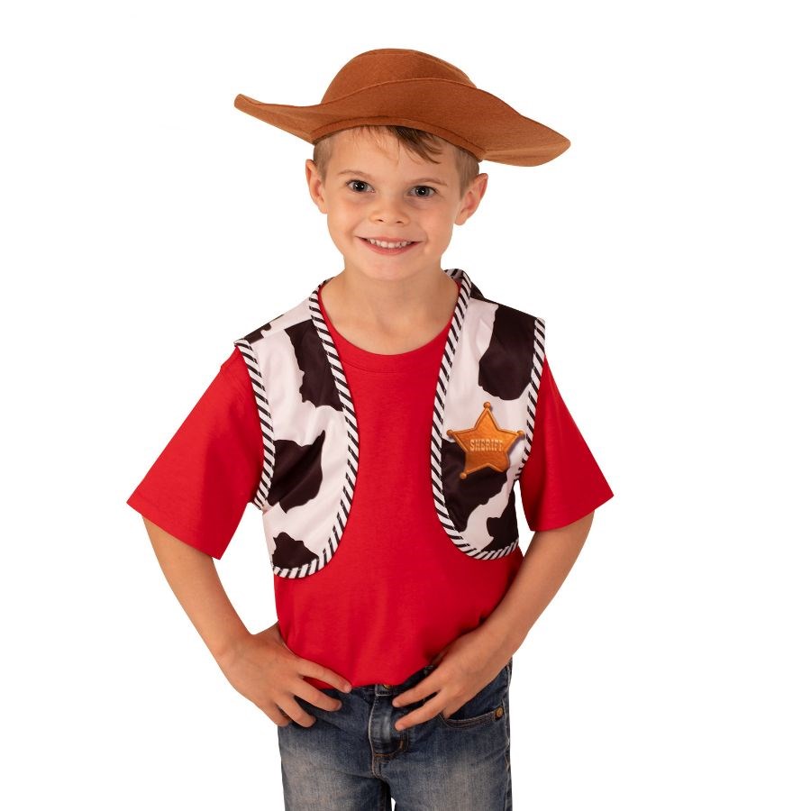 Toy Story Woody Vest & Hat Kids Dress Up Costume Accessory Set
