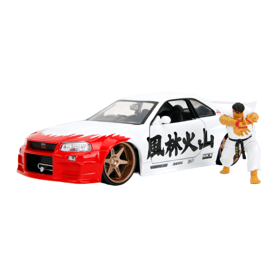 Jada Diecast 1:24 Street Fighter Nissan Skyline GTR R34 With Ryu Figure