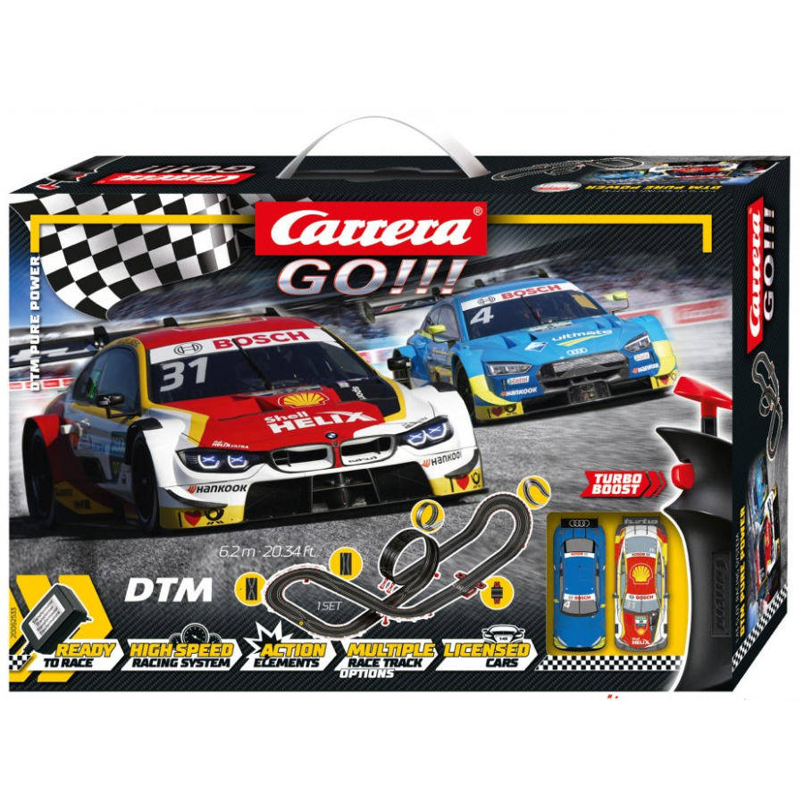 Carrera Go 1:43 Scale Slot Car Set DTM Pure Power 6.2m Track