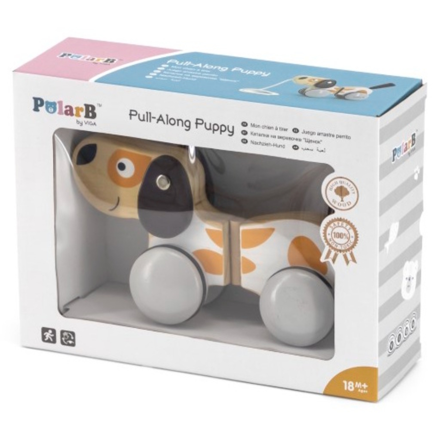 Wooden Pull Along Puppy Brown