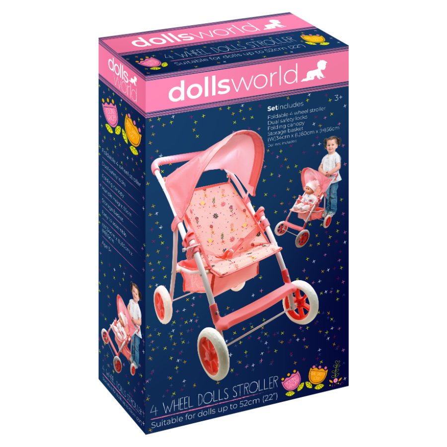 Dolls World Flowers Four Wheel Folding Dolls Stroller