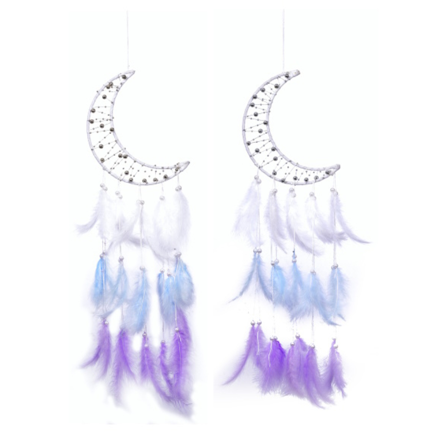 Dream Catcher Crescent Moon With Beads 19cm Assorted