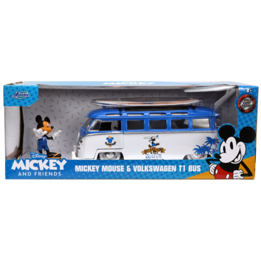 Jada Diecast 1:24 Disney Mickey 1962 VW Bus With Mickey Mouse Figure