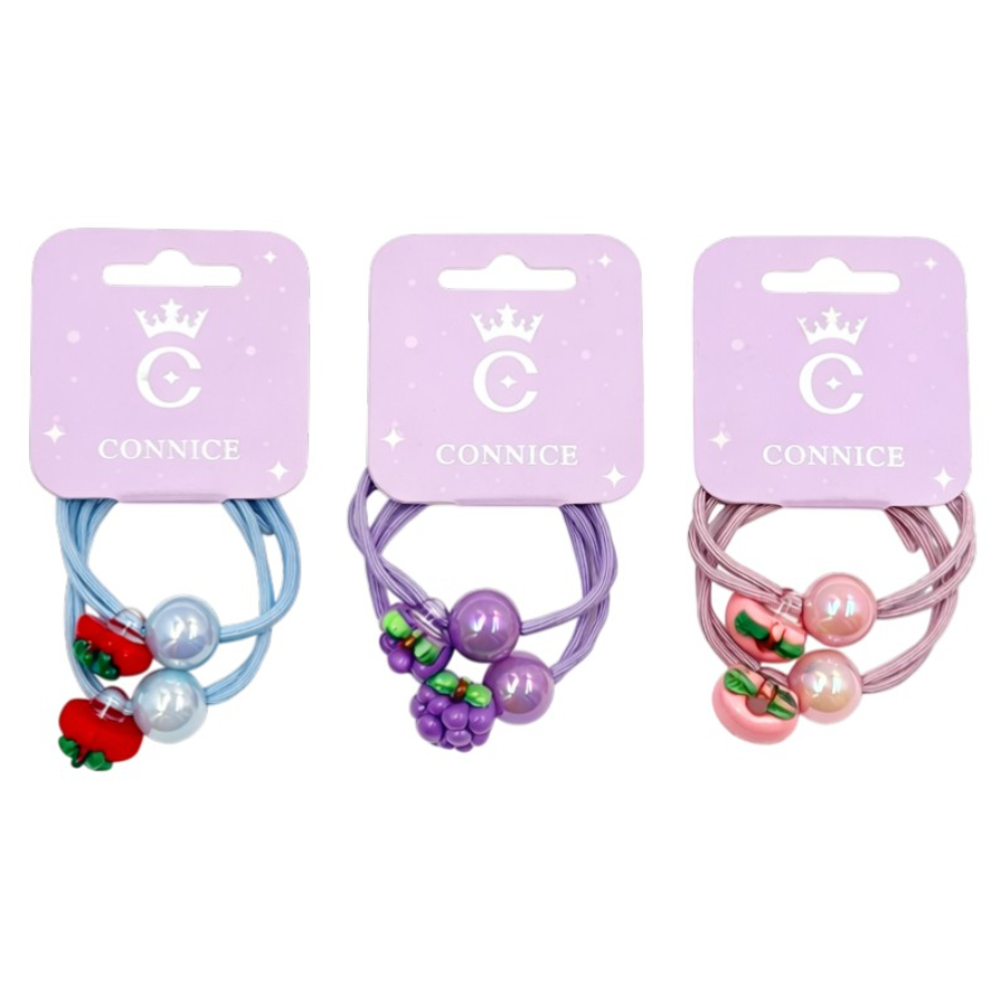 Kids Hair Ties Fruit Ornaments With Coloured Beads 2 Pack Assorted