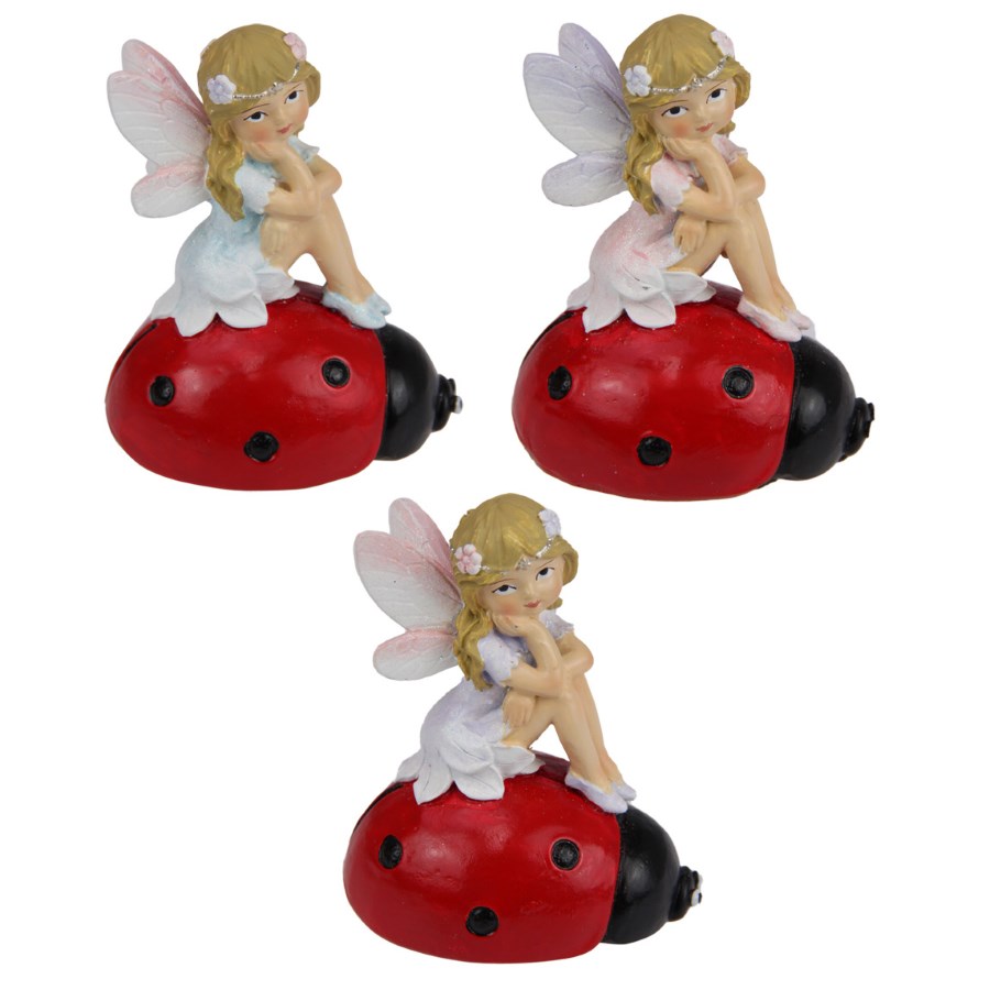 Fairy Sitting On Ladybug 8cm Assorted