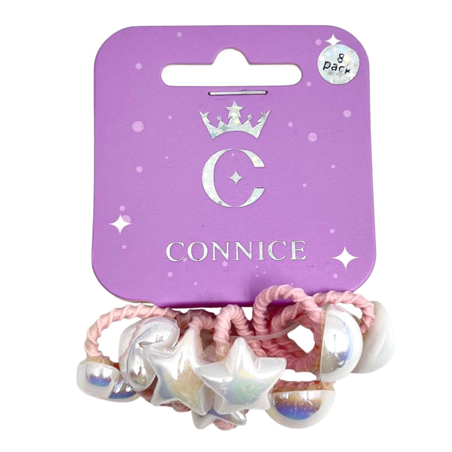 Kids Hair Ties Mini Heart Star & Pearl 8 Pack