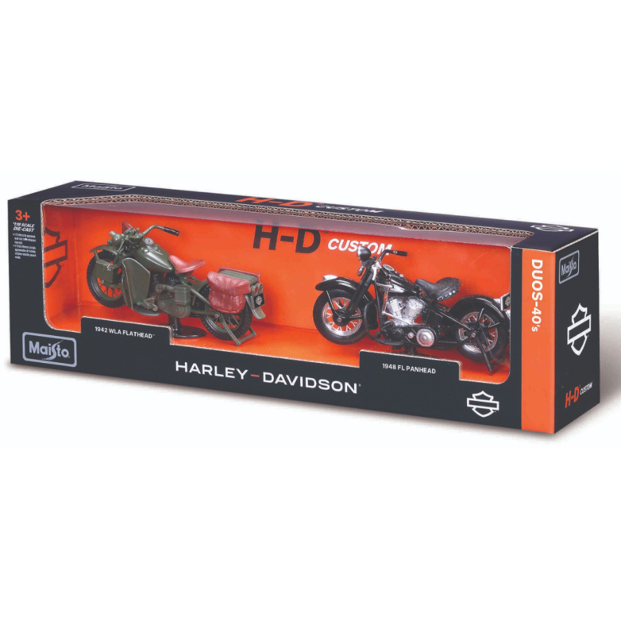 Maisto Diecast 1:18 Harley Davidson Motorcycle Duos From The 1940s 2 Pack
