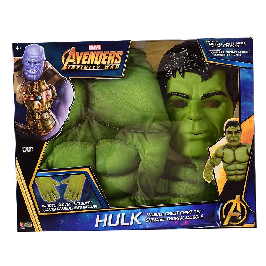 Hulk Muscle Shirt Mask & Gloves Costume Size 4-6