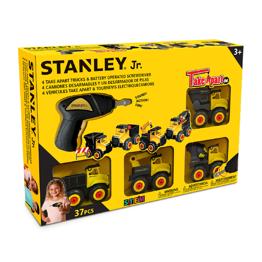 Stanley Junior Take Apart Construction Vehicle 4 Pack With Drill