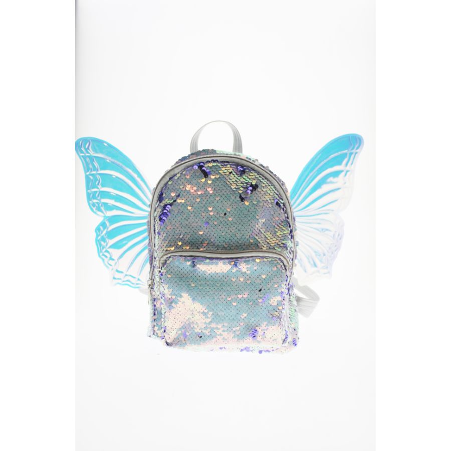 Backpack White Sequin With Wings
