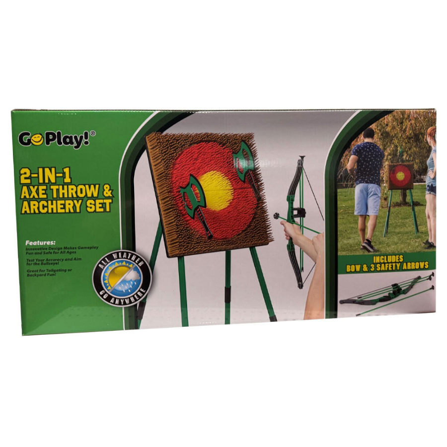 Go Play Outdoor 2 In 1 Archery & Axe Throw Kids Game