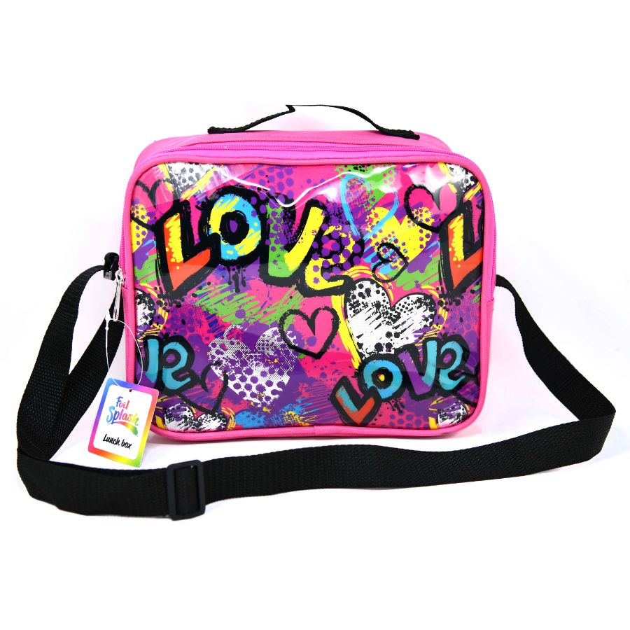 LOVE Utility Bag With Graffiti Glitter Design & Shoulder Strap