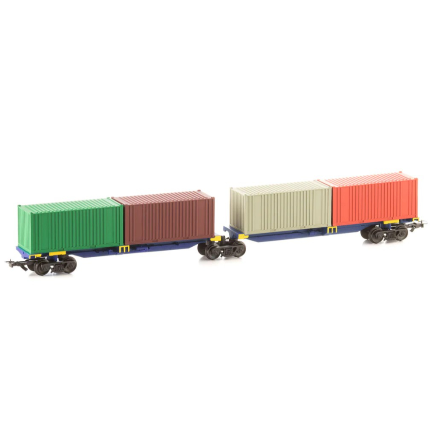 Frateschi Rail Trains HO-OO Carriage Twin Container Wagons Shared Centre Bogie Pacific National Blue