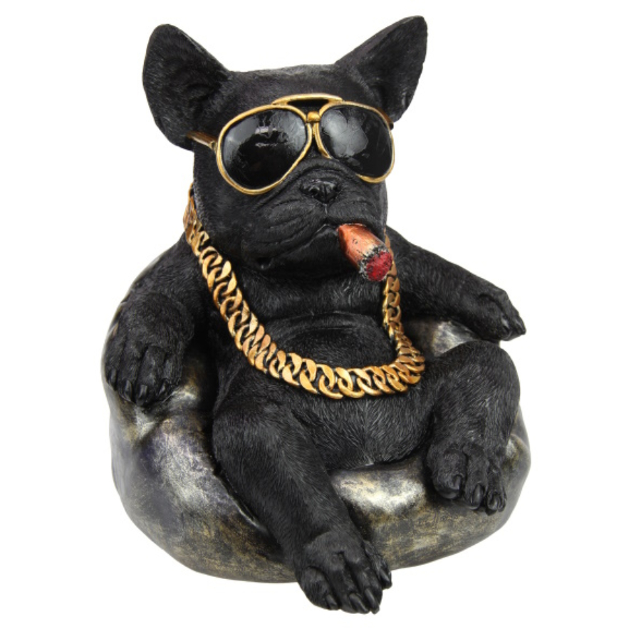 Gangster Sitting Dog With Gold Chain 20cm