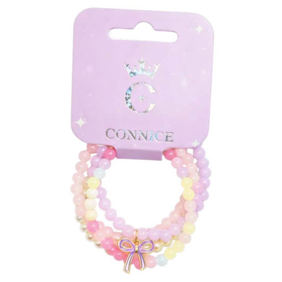 Kids Beads Bracelet Mixed Colours With Purple Bow