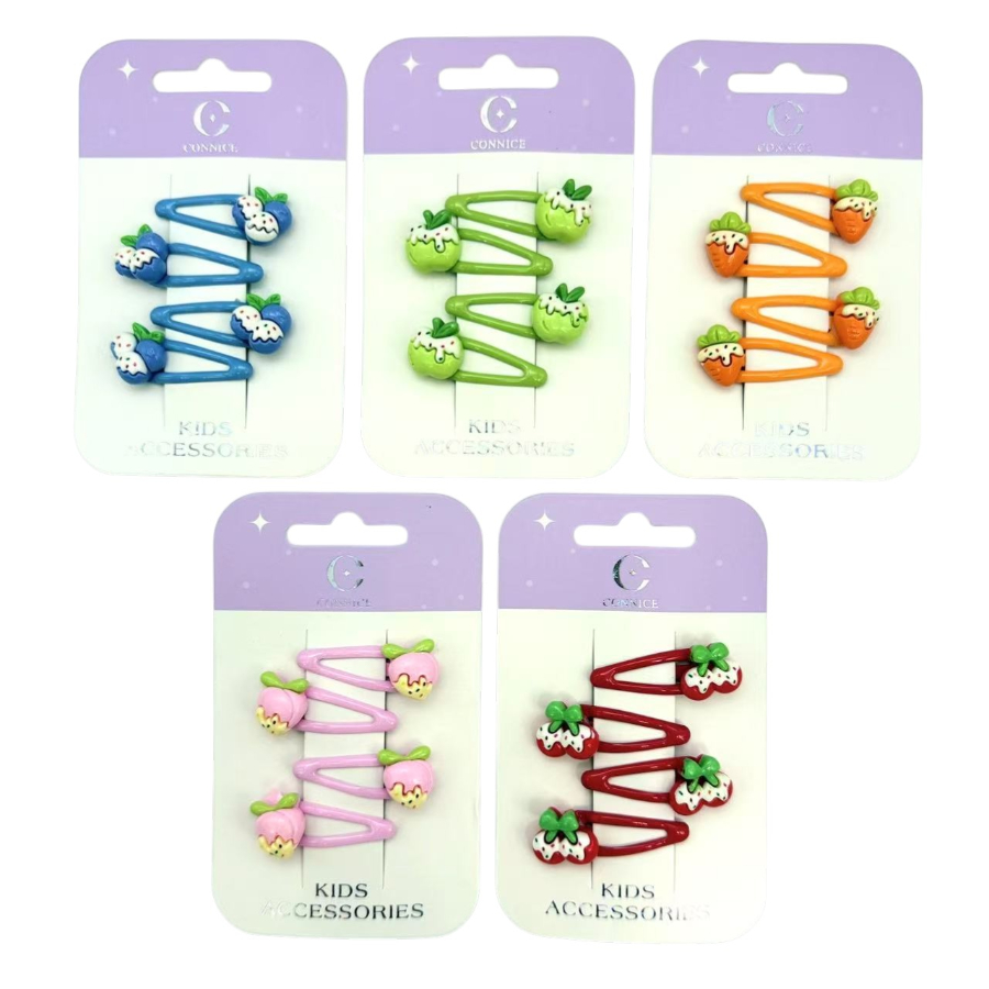 Kids Hair Clips Mini With Fruit 4 Pack Assorted