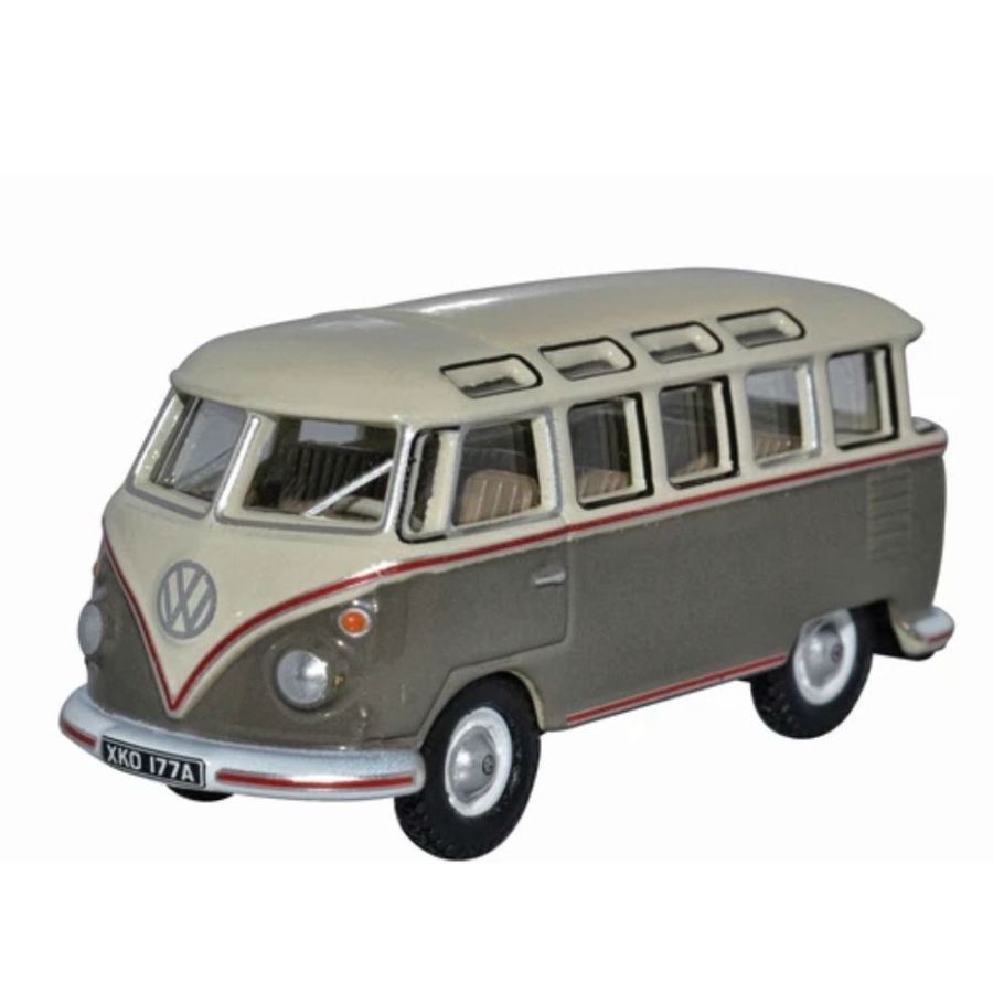 Oxford Diecast 1:76 VW T1 Samba Bus Mouse Grey and Pearl White