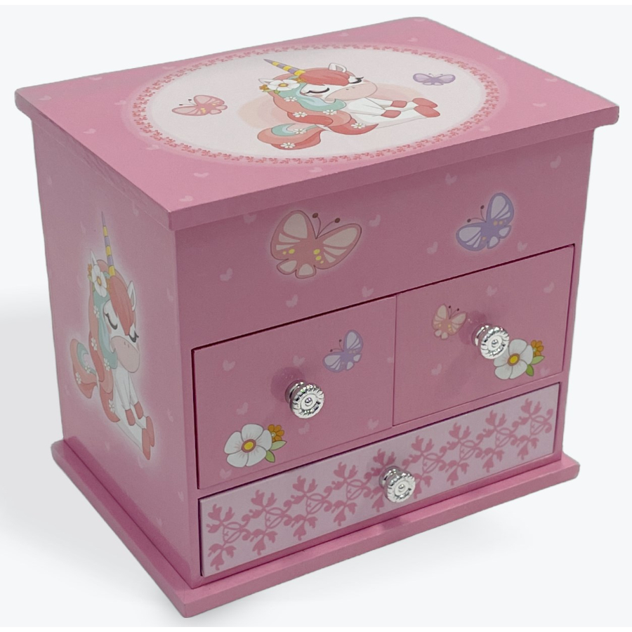 Jewel Box Unicorn Sitting With Three Drawers