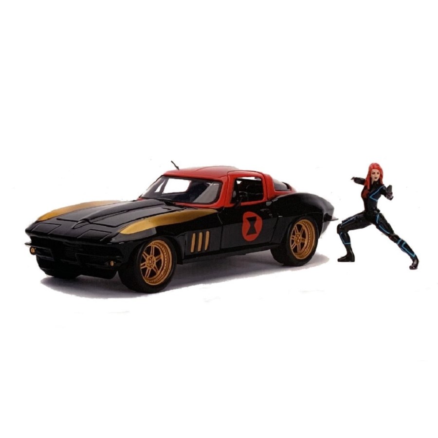 Jada Diecast 1:24 Black Widow 1966 Chevy Corvette With Figure