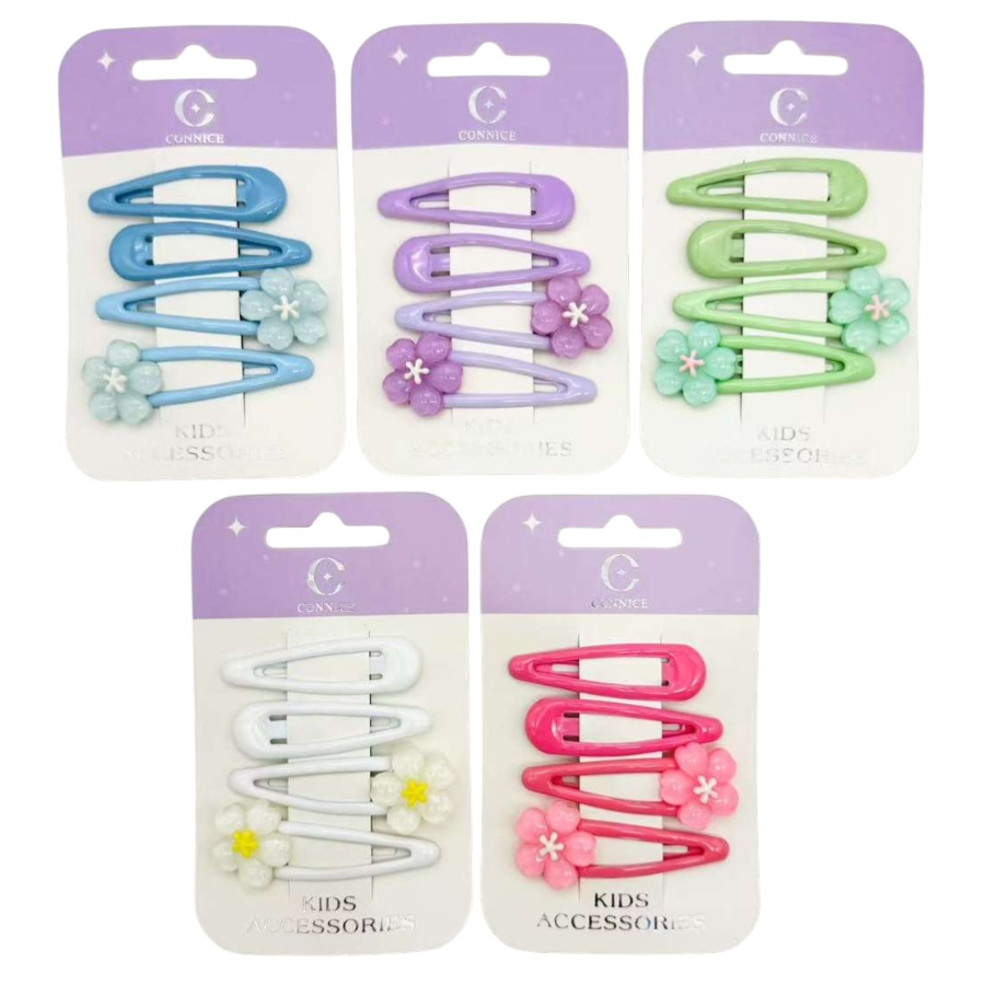 Kids Hair Clips Pastel Flowers 4 Pack Assorted