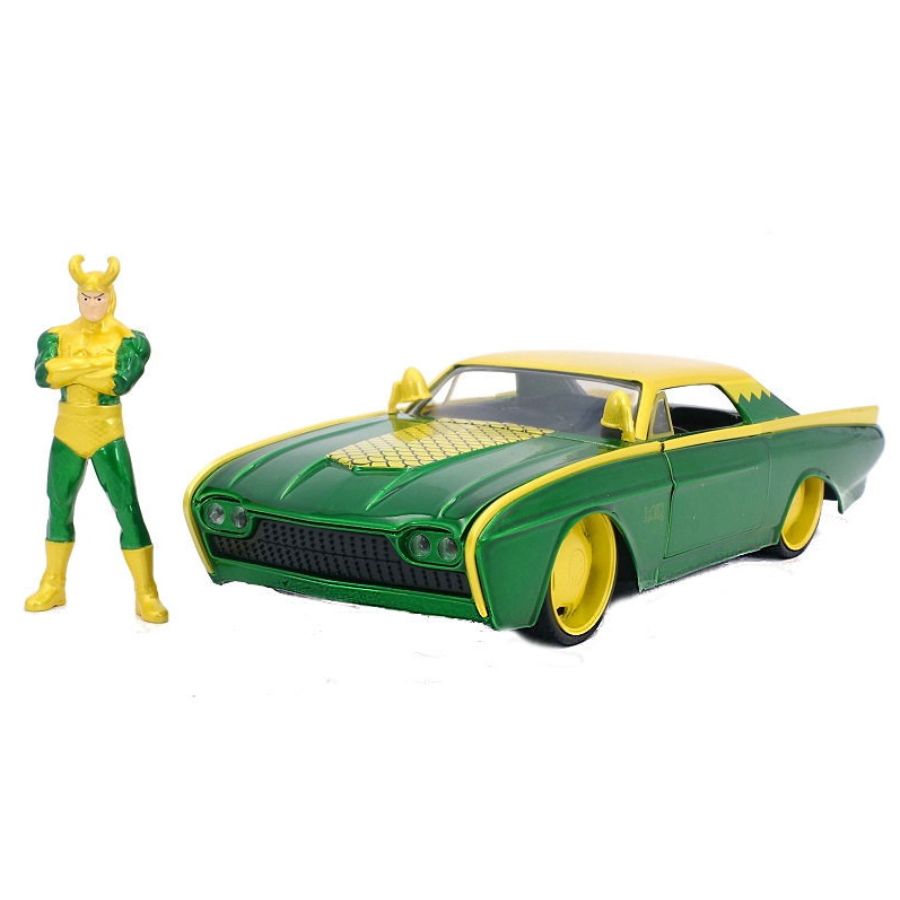 Jada Diecast 1:24 Marvel Superheroes 1963 Ford Thunderbird With Loki Figure