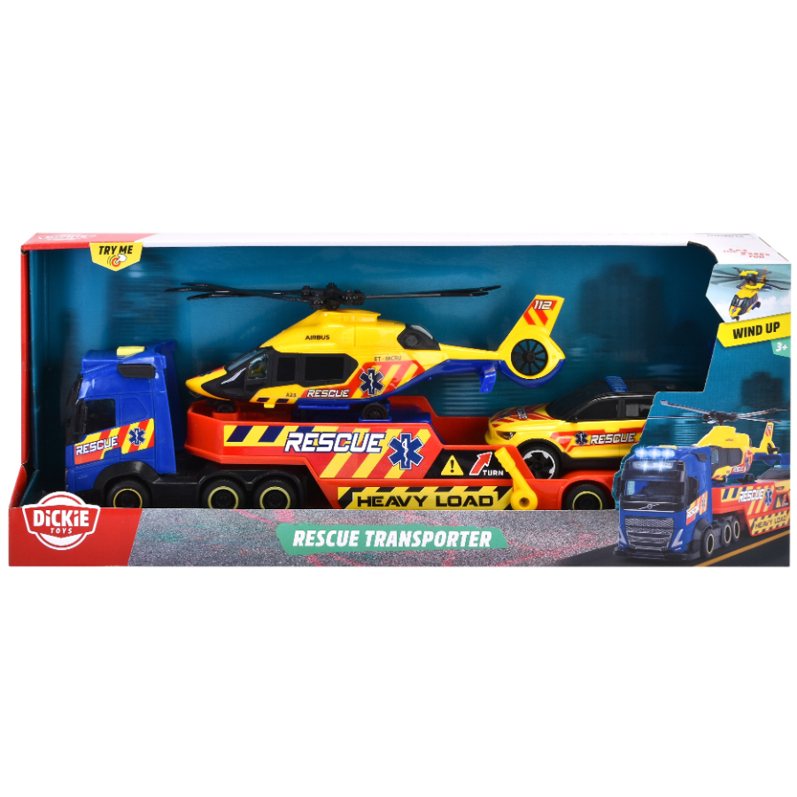 Dickie Toys Truck & Trailer With Lights & Sounds Including Rescue Helicopter & Vehicle