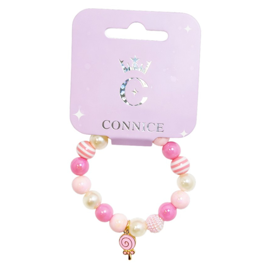 Kids Beads Bracelet With Pink Metal Lollipop