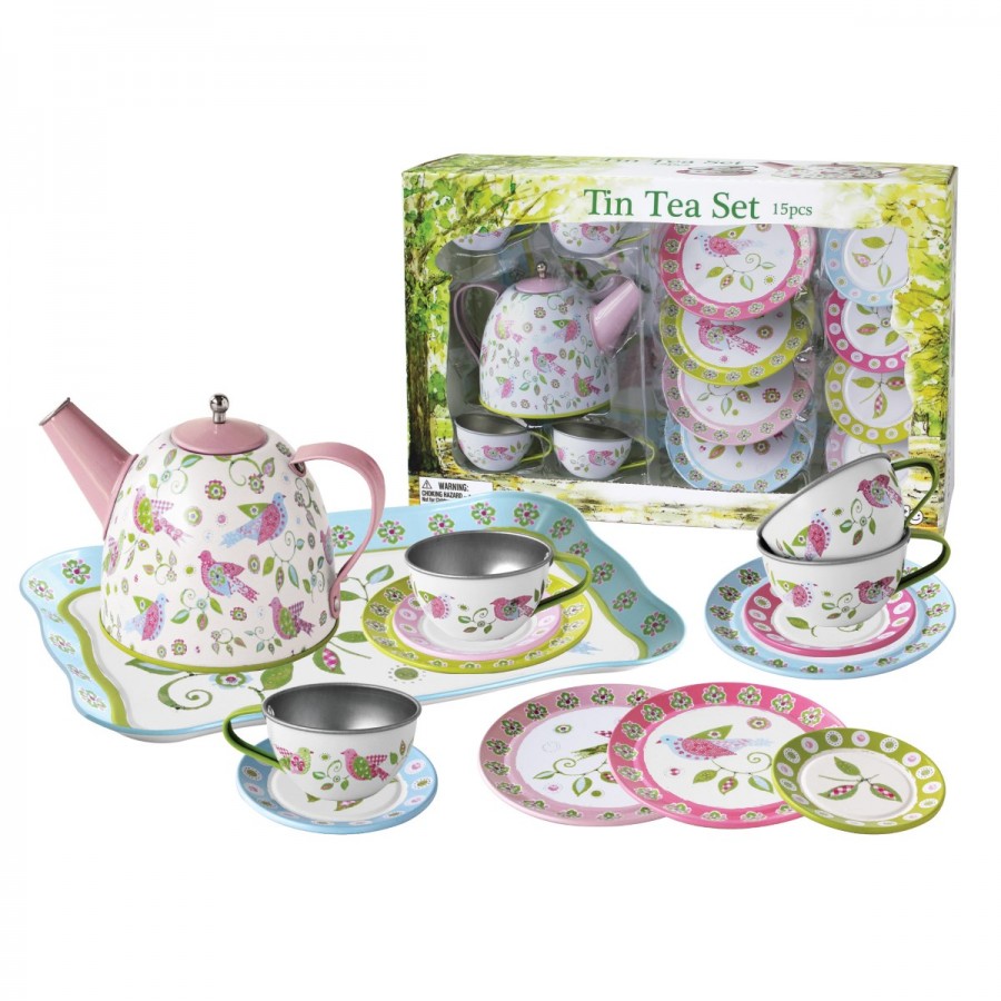 Tea Set Tin 15 Piece Bird Design