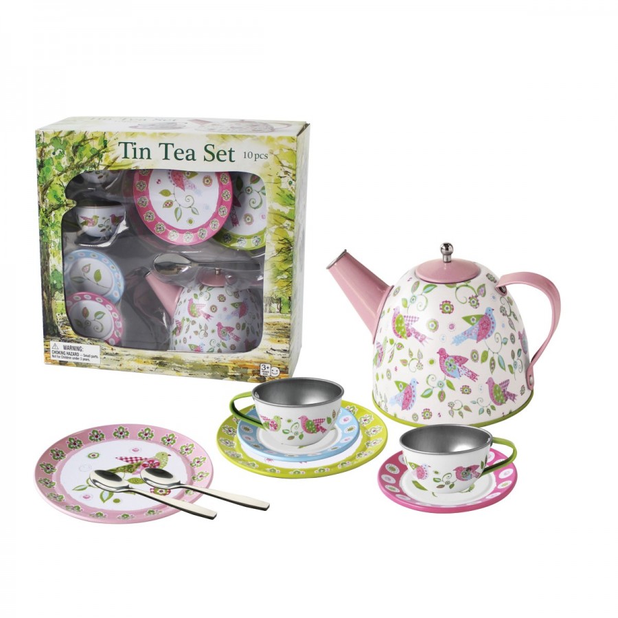Tea Set Tin 10 Piece Bird Design