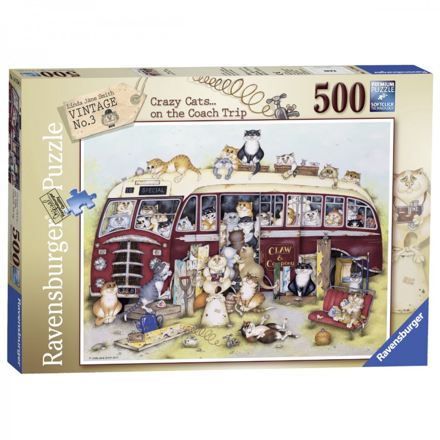 Ravensburger Puzzle 500 Piece Crazy Cats On The Coach Trip