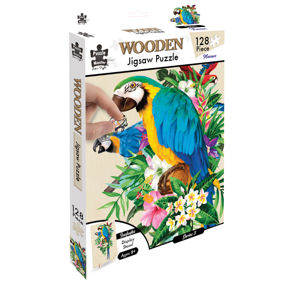 Wooden Shaped Piece Puzzle Macaw 128 Pieces