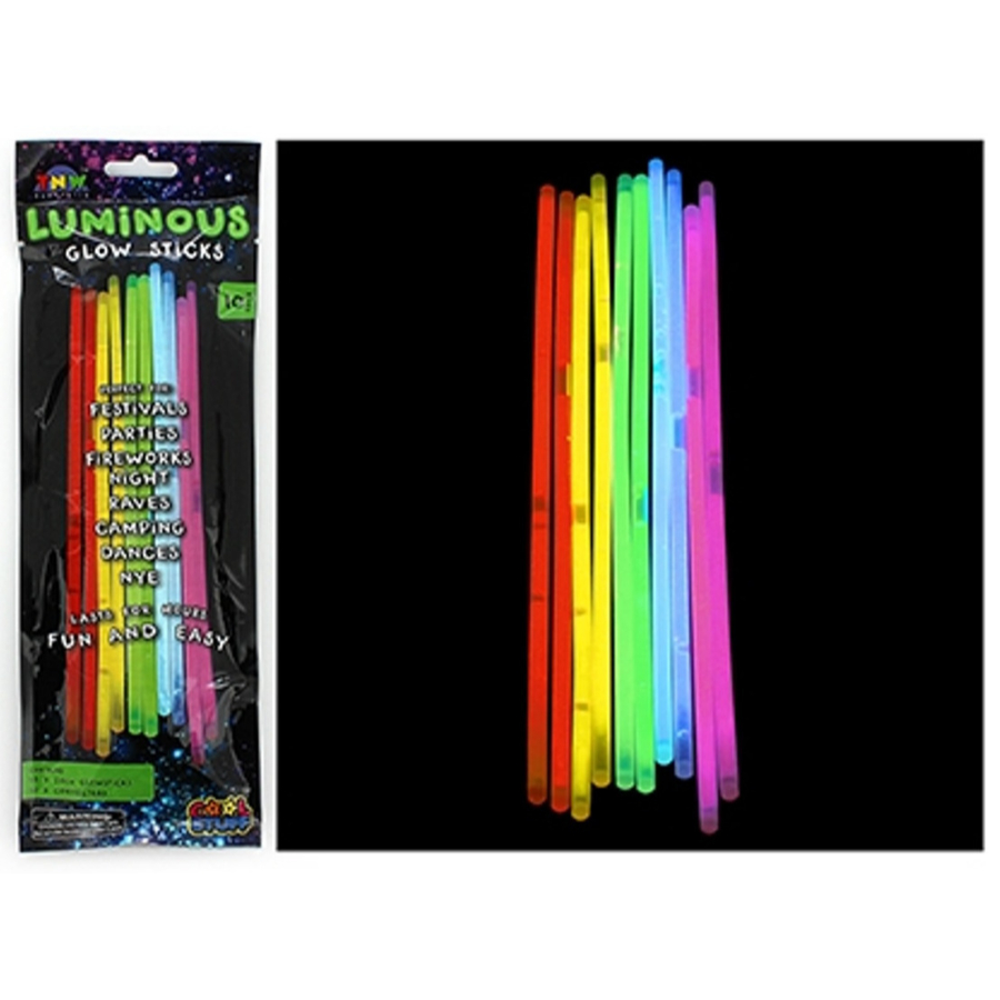 Glowsticks 20cm 10 Pack With 10 Joiners 5 Colours