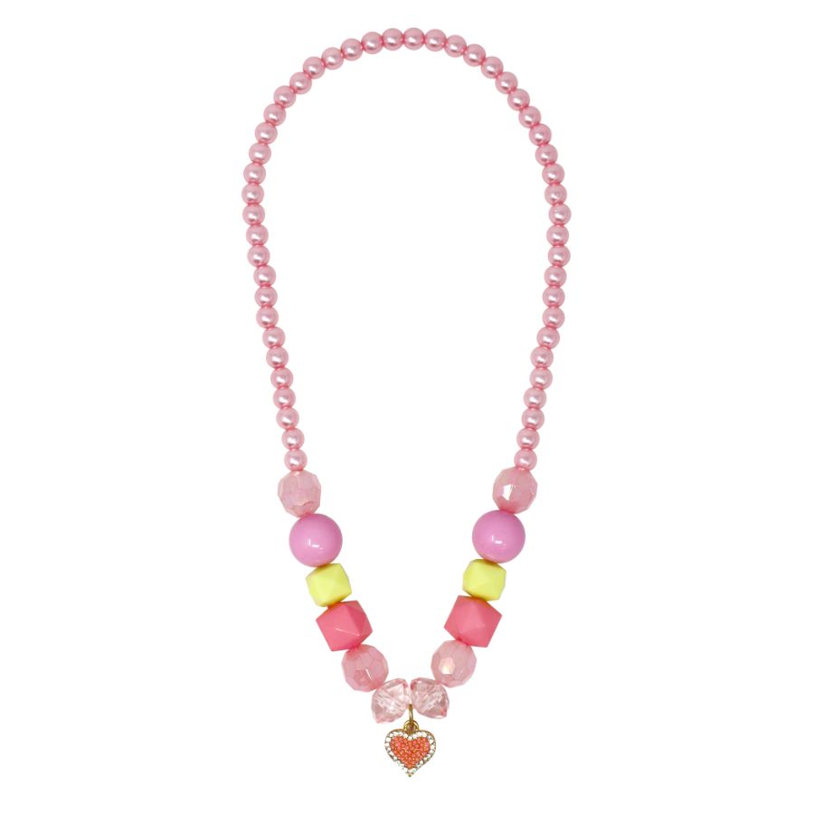 My Lovely Pink Heart Charm Stretch Beaded Necklace