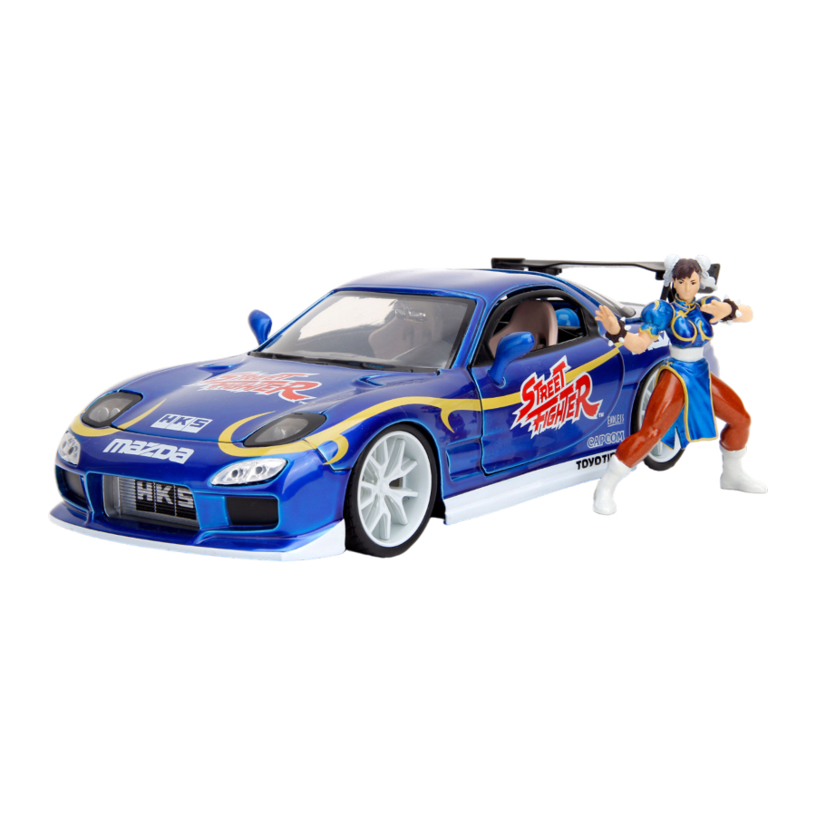 Jada Diecast 1:24 Street Fighter Mazda RX-7 1993 With Chun-Li Figure