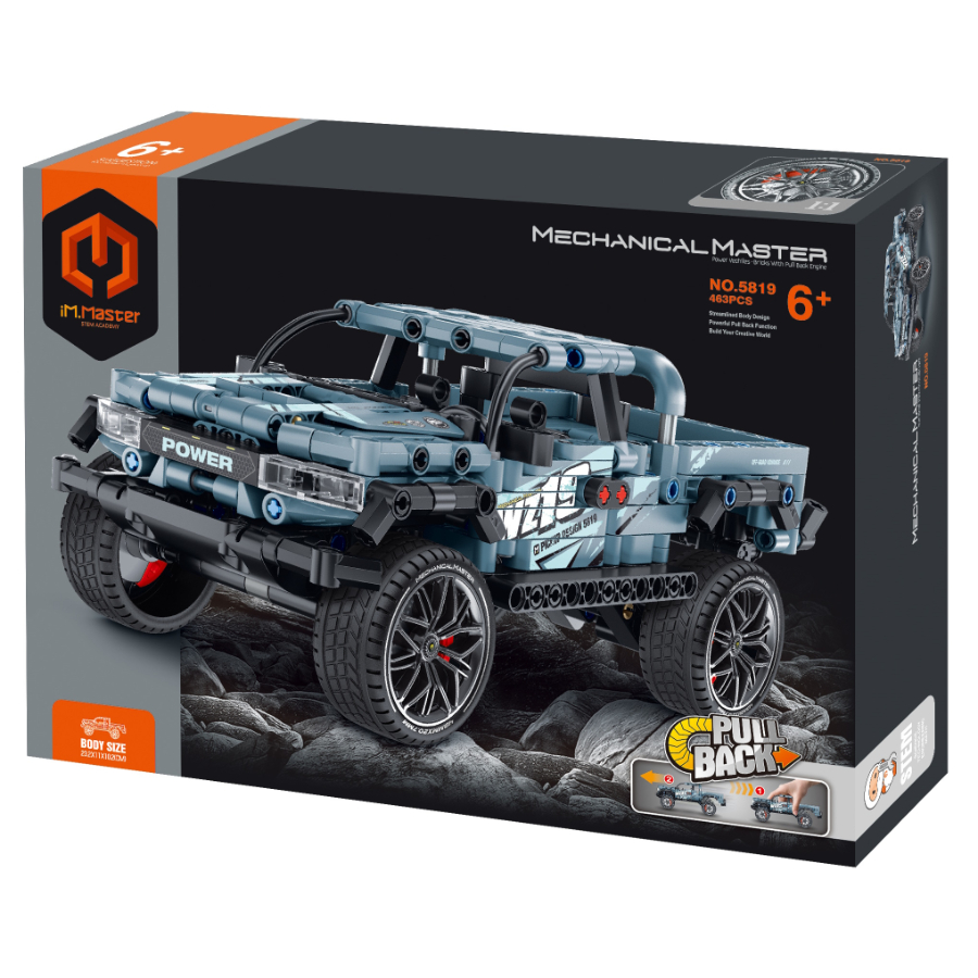 Mechanical Master Pick Up Truck With Pull Back Function Grey 463 Pieces