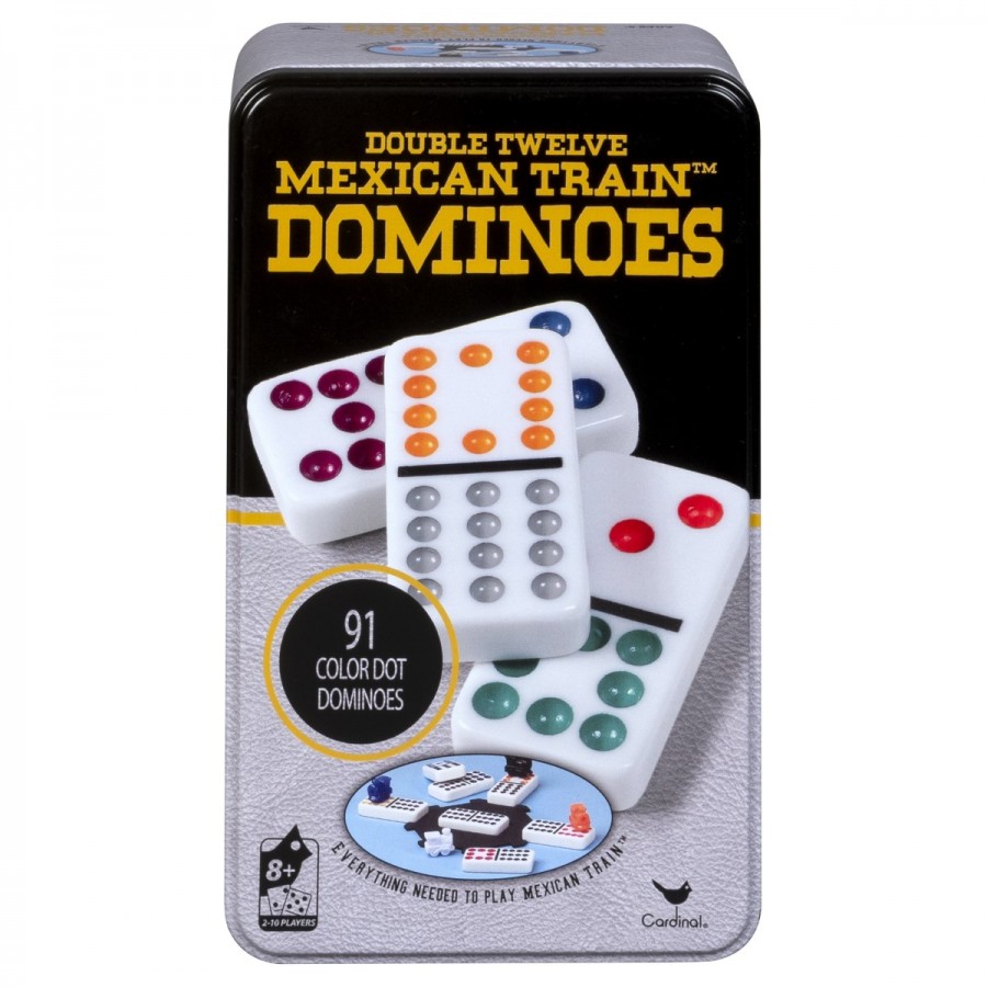Cardinal Dominoes Double 12 Color Mexican Train In Tin