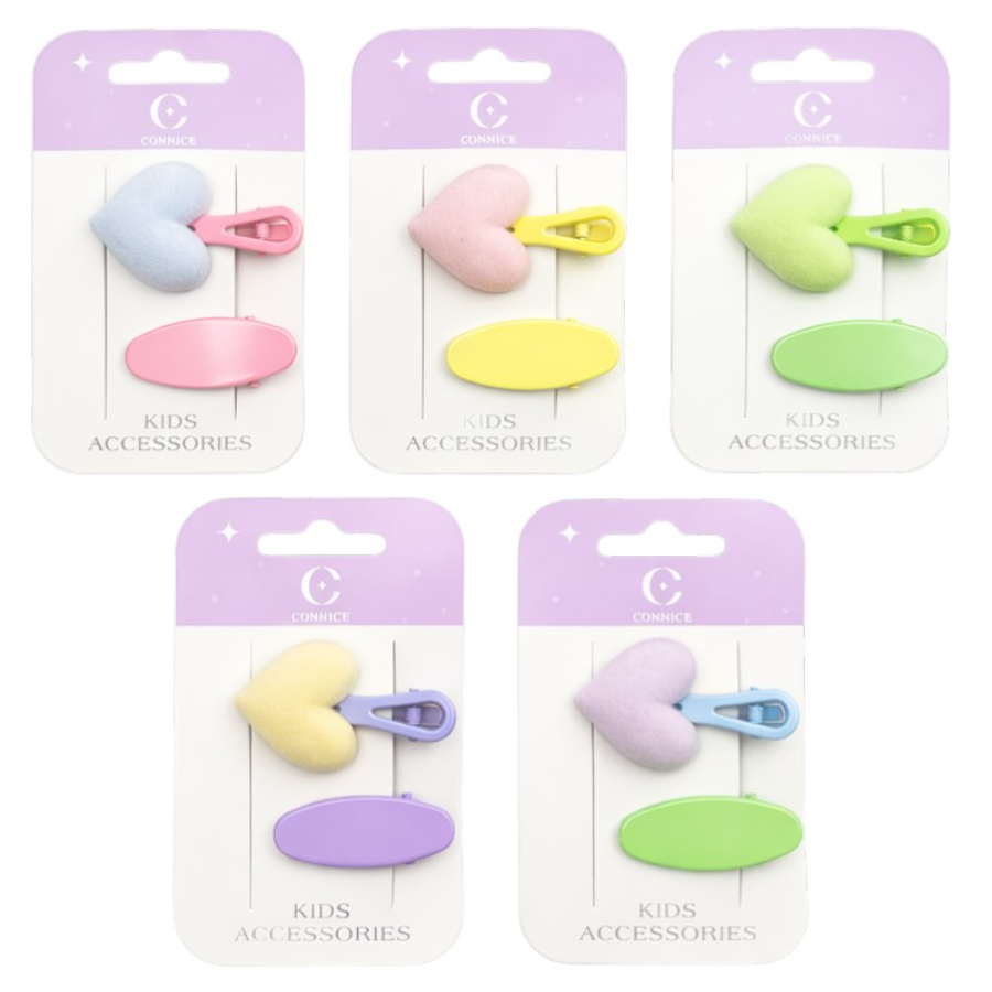 Kids Hair Clips Heart Shape 2 Pack Assorted